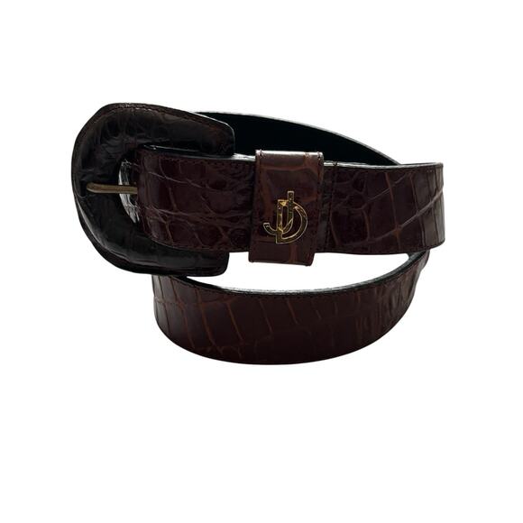 Joan & David Brown Leather Croc Embossed Braided Belt Medium Silver‎ Buckle Joan & David | Accessories | Joan David Usa Women Brown  main image 3